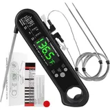 Digitales 3-In-1-Fleischthermometer, Ablesbares Lebensmittelthermometer mit 2 Abnehmbaren Kabelgebundenen Sonden, Kalibrierung, Alarmfunktion