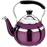 Flötender Gaskessel aus Edelstahl, hochglanzpoliert, mit traditioneller Retro-Tee-/Kaffee-/Wasserkanne von Mingyin, Gas, Induktionsherd, Wasserkocher, Violett, 3 l