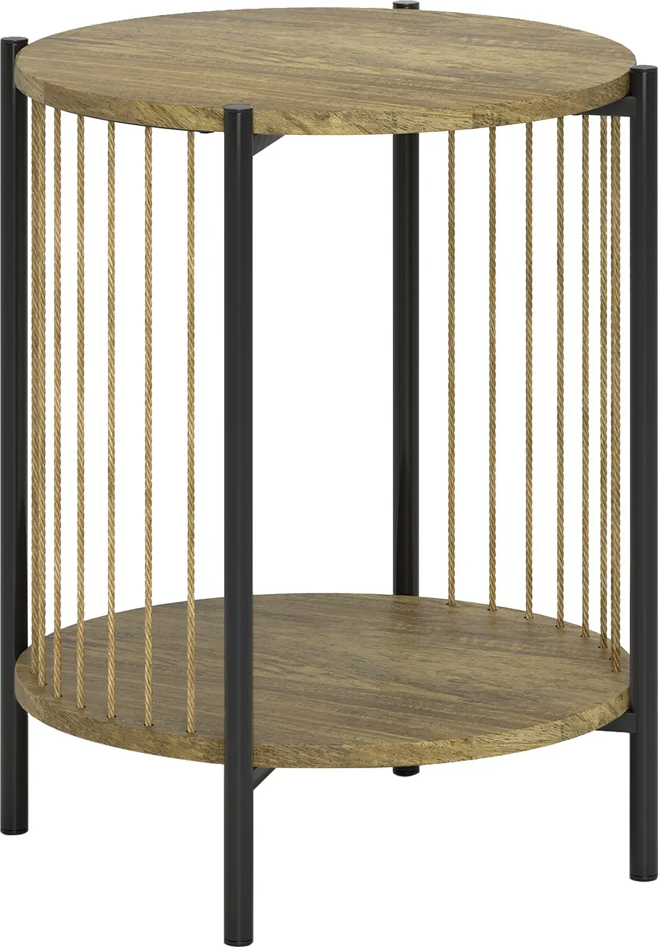 HOMCOM Runder Beistelltisch mit 2 Ebenen, Bohemienstil mit Stahlkonstruktion für Wohnzimmer Schlafzimmer 43,5x43,5x51 cm Natur   Aosom