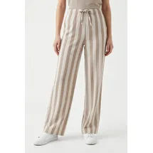 Only Schlupfhose "ONLGOA MW LINEN BL PULL-UP PANT CC PNT", Damen, Gr. S (36), Länge 32, cloud dancer stripes:oxford tan, Web, Obermaterial: 70% Viskose, 30% Leinen, gestreift, regular fit lang, Hosen Schlupfhose, mit Leinen