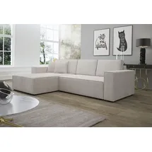 Fun Möbel Ecksofa Schlafsofa Sofa CONOR Stoff Altweiss Ottomane Links