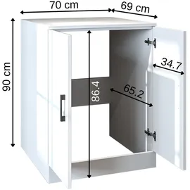 roomartstore.de Waschmaschinenumbauschrank 70 x 90 x 69 cm Weiß/Eiche/Anthrazit-Eiche/beige