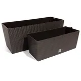 Prosperplast 2er Set Blumentopf 30L 72L Balkonkasten mit Bewässerunssystem Rattan Optik braun
