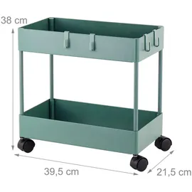 Relaxdays Rollwagen, 2 Etagen, Servierwagen, Küchenwagen, Bad & Büro, Rollregal, HBT 38x39,5x21,5 cm, Bastelwagen, grün