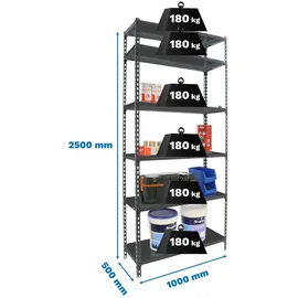 Proregal Schwerlastregal Giant Metal Shark HxBxT 250 x 100 x 50 cm Fachlast 180 kg Anthrazit-Anthrazit