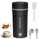 Reise Wasserkocher Klein Elektrische Wassertasse 500ML Tragbarer Mini-Heizbecher 304 Edelstahl Liner 220V 300W Schnellkoch Teekanne Heizbecher mit Automatischer Abschaltung (Schwarz)