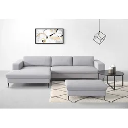 Ecksofa DOMO COLLECTION "Modica, zeitlos und elegant, L-Form", silber, B:329cm H:81cm T:173cm, Sofas, moderne Optik mit extrabreiter Recamiere, auch in Cord