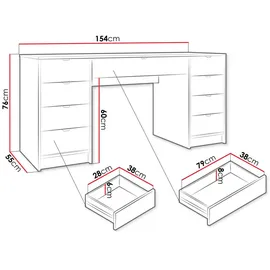 Mirjan24 Schreibtisch Sand, Metall, 9 Schubladen, Rechteckig,Rechteckig, 154x76x55 cm, Arbeitszimmer, Schreibtische, Bürotische