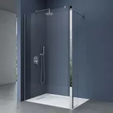 doporro Duschwand 50x200cm Walk-in mit 30cm Nebenteil, 8mm Duschabtrennung Bremen mit rechteckigem Stabilisator, aus Echtglas Esg-sicherheitsglas - Silber