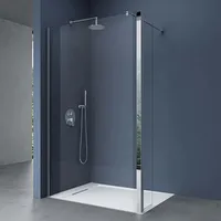 doporro Duschwand 50x200cm Walk-in mit 30cm Nebenteil, 8mm Duschabtrennung Bremen mit rechteckigem Stabilisator, aus Echtglas Esg-sicherheitsglas - Silber