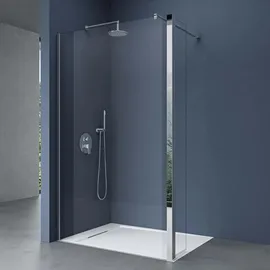 doporro Duschwand 50x200cm Walk-in mit 30cm Nebenteil, 8mm Duschabtrennung Bremen mit rechteckigem Stabilisator, aus Echtglas Esg-sicherheitsglas - Silber