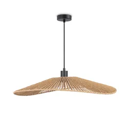 PACO HOME Pendelleuchte "HUGO PD1", schwarz (schwarz, natural), Ø 63cm H: 15cm, Lampen