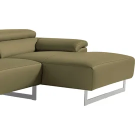 Egoitaliano "Malika, edel und bequem, Designsofa mit hochwertigen Bezügen, L-Form", grün (pistazie), B:287cm H:94cm T:165cm, Leder »BULL« (echtes Rindsleder). Geschliffenes, pigmentiertes und behandeltes Rindsleder mit einer Dicke von 1, 3-1, 5 mm.