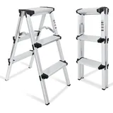 kisidus Trittleiter 2 x 3 Stufen, Alu Klapptritt, Silber