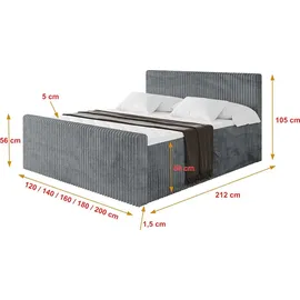 altdecor Boxbett, mit Matratze H3 und Lattenrost - TOLO-Z - 160x200 Cord - Dunkelgrau