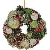 Natur-Kranz mit echten Zapfen Lotus Perlen Beeren Wanddeko Türdeko Türkranz Tischkranz Adventsdeko Adventskranz Weihnachtsdeko Kränze Naturmaterialien Trockenfloristik Kunstblumen, Kranz