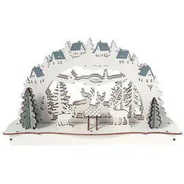 Hti-Living Schwibbogen Weiß Rehe an der Futterkrippe