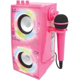 Lexibook Mattel Barbie - Tragbarer beleuchteter Bluetooth-Lautsprecher mit Mikrofon, Karaoke, Lichteffekte, kabellos, USB, SD-Karte, wiederaufladbarer Akku, rosa, BTP180BBZ