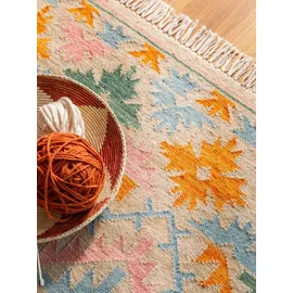 benuta Pure Handgewebter Kelim Zohra - Multicolor/Beige 120x170 cm - Wolle handgewebt - Rechteckig & im Style: Kelim, Ethno-Style, Natural Living - Pflegeleicht für Wohnzimmer Schlafzimmer