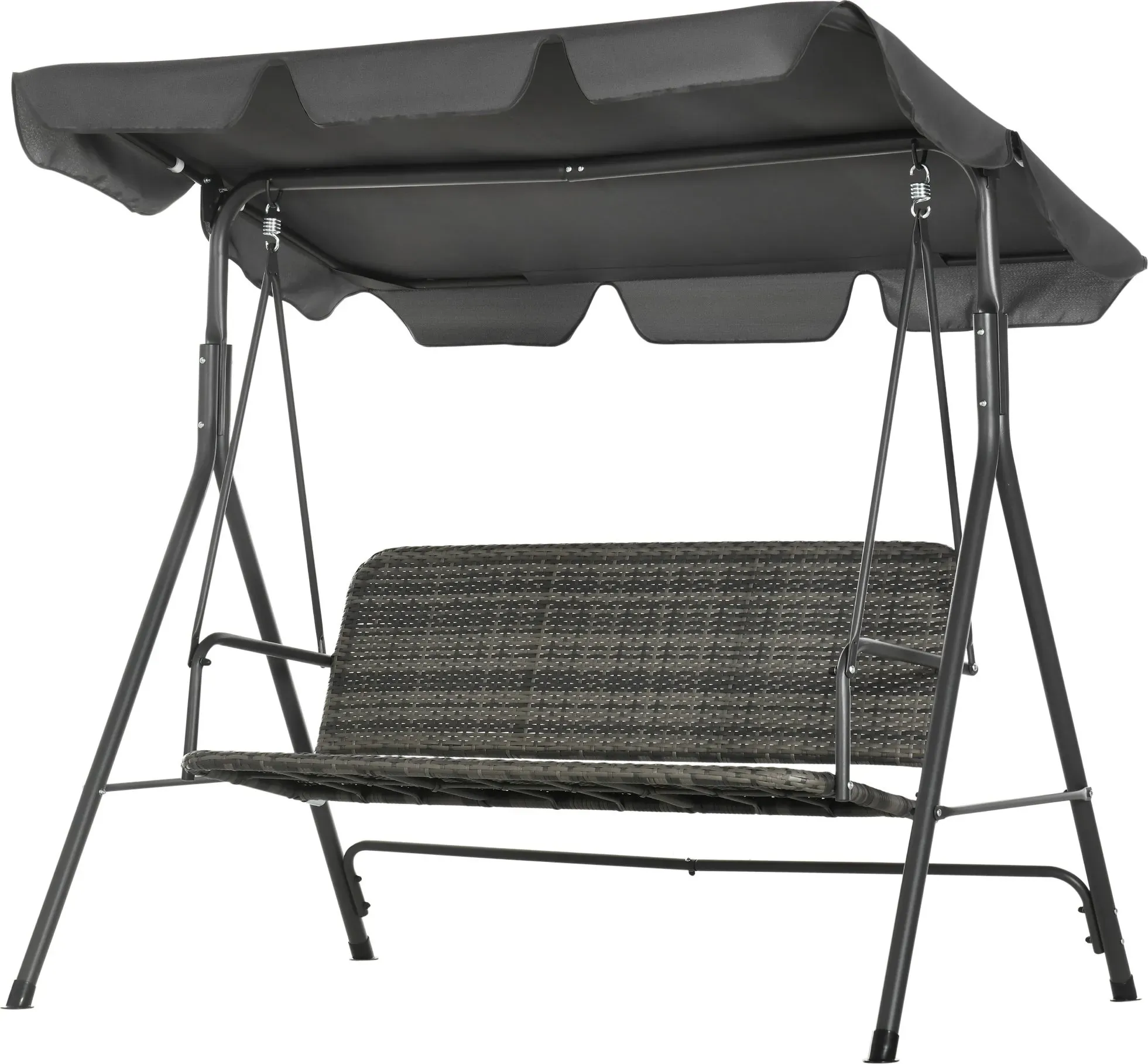 Outsunny Garten-Schaukelstuhl für den Außenbereich mit 3 Plätzen, Schaukelstuhl für den Außenbereich mit verstellbarem Dach, PE-Rattan-Sitz und Armlehnen für Balkon, Terrasse, Patio, Belastbarkeit 240 kg, 167x112x153 cm, Grau   Aosom