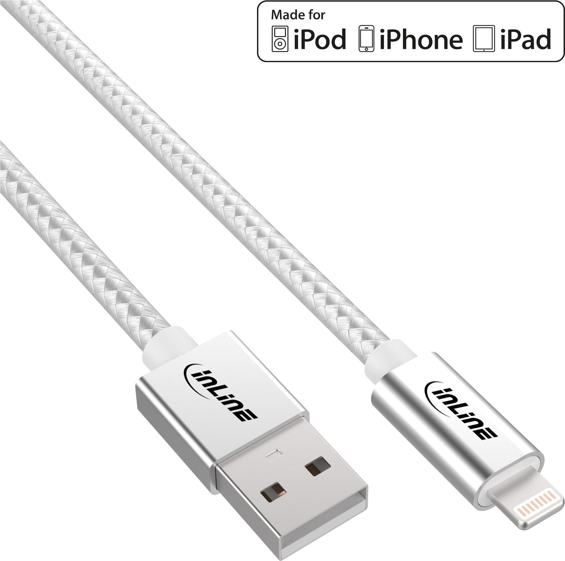 INLINE - Lightning-Kabel - Lightning (M) bis USB (M) - 1 m - Silber - für Apple iPad/iPhone/iPod (Lightning)
