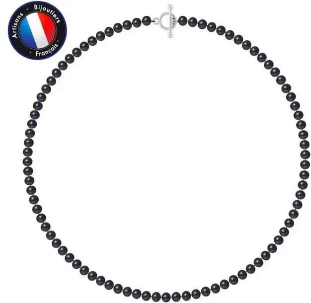 PERLINEA - AAA+ Semi-Round 5-6 mm Black Freshwater Cultured Pearl Necklace - 925 Thousandths Silver T-Clasp - Women's Jewelry