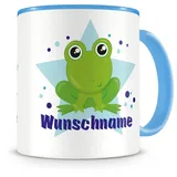 Samunshi® Kindertasse mit Namen Tasse Baby Frosch Personalisierte Tasse mit Namen Kinder Kinderbecher mit Namen Kindergarten blau 300ml