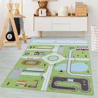 Carpetsale24 Kinderteppich Straßenteppich Lernen und Spielen Grün 100 x 150 cm - Kurzflor Teppich Kinderzimmer für Jungen und Mädchen Pflegeleicht - Waschbar Spielteppich Babyzimmer Babyteppich