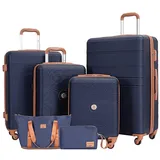 Bari Gepäck Set, 6-teilig, 4 Koffer mit Rollen, Reisetasche und Kulturtasche, Handgepäck - Navy-Blau