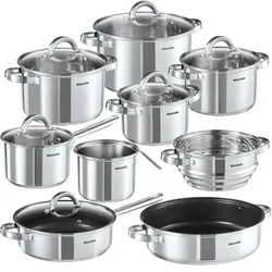 TECTAKE Kochtopfset Turin 15-tlg., Edelstahl, für Induktion geeignet - silber