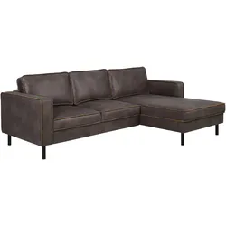 Ecksofa PLACES OF STYLE "Watkins, wahlweise mit Schlaffunktion/Bettkasten, moderne offene Naht", grau (dunkelgrau), B:232cm H:81cm T:161cm, 50% Leder, 40% Polyester, 10% Polyamid, Backing 60% Leder, Sofas, Recamiere beidseitig montierbar, L-Form, Breite 232 cm