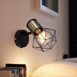 Wandlampe Wandleuchte Altmessing Käfigschirm Wohnzimmerleuchte mit beweglichem Spot, Metall schwarz, 1x E27, BxH 13×16,5 cm