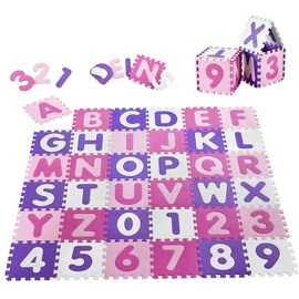 Juskys Kinder Puzzlematte Juna 36 Teile mit Buchstaben & Zahlen - rutschfest – rosa für Mädchen