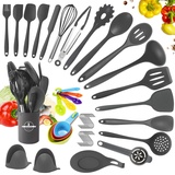 YUTUY Küchenhelfer Set,49pcs Küchenutensilien Set,Kochutensilien mit 20 Haken,9 Messlöffel Silikon Kochgeschirr Set,Antihaft Kochset Küchenutensilien,Küchenset Spülmaschinenfest-Dunkelgrau