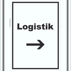 Logistik Schild mit Text und Richtungspfeil rechts Transport Versand hochkant A0 (841x1189mm)