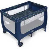 Costway 2 In 1 Reisebett & Laufstall Klappbar, 120 X 60cm Kinderbett, 2 Ebenen Babybett Mit Matratze Und Tragetasche Blau