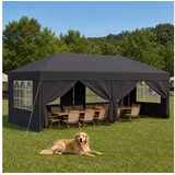 HOMALL Faltpavillon 3x3/3x6 m Gartenpavillon Höhenverstellbarer Pop Up Pavillon, mit 4 Seitenteilen, (Windfester Pavillon mit Seitenteilen und Tragetasche, für Garten Camping), Höhenverstellbar Gartenzelt mit mückennetz, UV-Schutz 50+ grau 600 cm