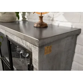 Massivmoebel24 Vitrine Mango 90x40x180 grau lackiert HEAVY INDUSTRY #141