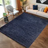 Carpettex Hochflor Teppich Wohnzimmer 140x200 cm Marineblau - Flauschiger Teppich Extra Weich und Pflegeleicht - Shaggy Teppich Modern Einfarbig Design - Teppich für Schlafzimmer, Esszimmer und Küche