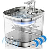 Baoduu Katzenbrunnen, Drahtlose Wasserpumpe Ultraleise 2L Sichtbarer Wasserstand 5000mAh Bewegungsmelder Trinkbrunnen für Katze Kabellos, Katzentrinkbrunnen für Katzen Tablett aus Edelstahl, 4 Filter