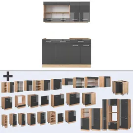Vicco R-Line Küchenzeile 140 cm anthrazit hochglanz/goldkraft