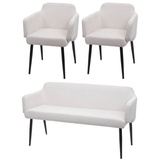 MCW Esszimmer-Set MCW-L13, 2er-Set Stuhl+Sitzbank Esszimmergruppe Sitzgruppe Esszimmergarnitur, Stoff/Textil ~ creme-weiß