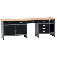KÜPPER Werkbank Buchenholz 240x84x60 cm schwarz 6 Schubladen 2 Türen bestückt