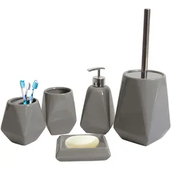 Mendler 5-teiliges Badset HWC-C71, WC-Garnitur Badezimmerset Badaccessoires, Keramik ~ grau