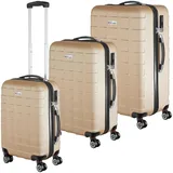 tectake® Reisekoffer Set, Hartschalen Koffer Set 3-teilig, Koffer & Trolleys groß, M - XL, 360° Rollen, Business Trolley für Flugzeug, Reise, Teleskopgriff, ineinander stapelbar - Champagner