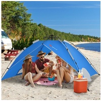 COSTWAY Kuppelzelt Pop up Campingzelt, Personen: 4, Doppelschicht, mit Regenschutz blau|silberfarben