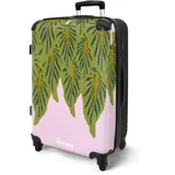NoBoringSuitcases.com® Koffer Kinder Groß 67x43x25 cm Reisekoffer Kinderkoffer mit 4 Rollen Leicht Trolley Große M Hartschalenkoffer Flugzeug Blätter - Pflanze - Rosa