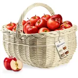 KADAX Weidenkorb für Pilze, Ovaler Korb zum Einkaufen, robuster Picknickkorb mit dem Henkelgriff, Flaschenkorb, Korb für den Garten, Tragekorb (Weiß, 36x28x27cm)