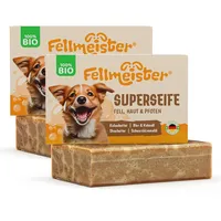 Fellmeister® Bio Hundeseife zur effektiven Haut- und Fellpflege - Hunde-Seife für 100% handgemacht für jeden Hundetyp - Hund Kernseife, Fellseife, Naturseife (2er-Pack)