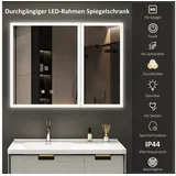 WDWRITTI Spiegelschrank LED Schwarz Alu-Schranktür Badezimmerspiegelschrank 80x60x13cm (Badschrank Schwarz mit Spiegel, 3Lichtmodi, Dimmbar, Memory, Anti-fog) Doppelseitiger Spiegel, Verstellbare Glasböden, mit Netzadapter, IP44 schwarz